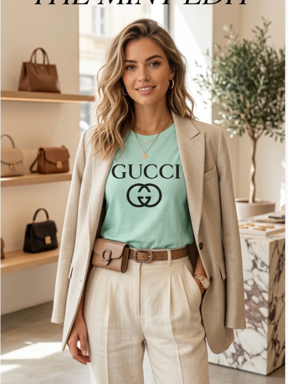 Bella & Canvas Mint Green Gucci Logo Short Sleeve Tee ~ Size Large